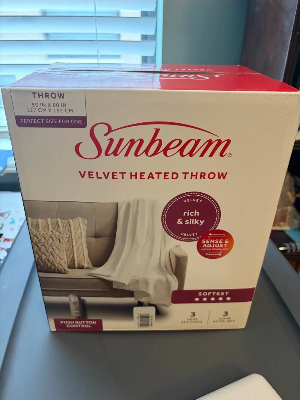 Sunbeam Velvet Heated Throw in Dark Blue